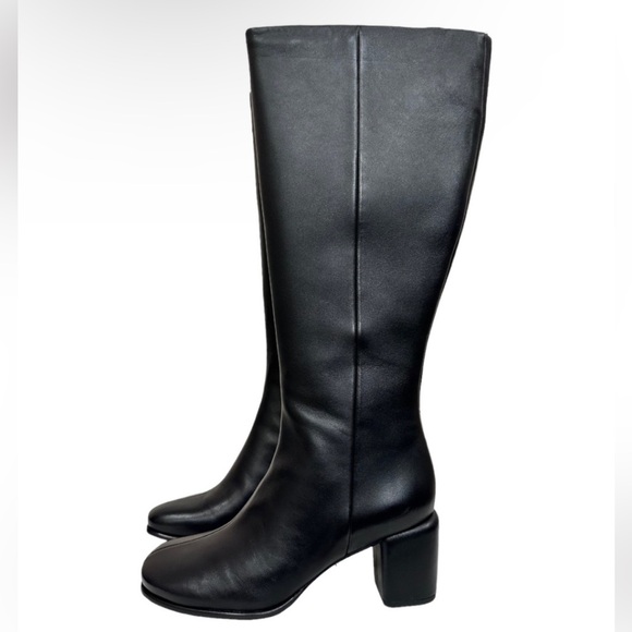 Vince maggie black leather knee high block heel boot- wide calf - Picture 7 of 9
